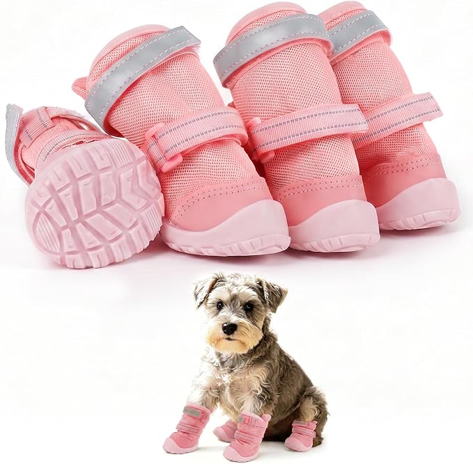Breathable Hot Pavement Dog Shoes for Small & Medium Dogs(Pink, 1# | Adjustable Double Strap and Non-Slip Dog Boots Paw Protectors for Walking Running Hiking, Soft Comfortable Safe Easy to Wear