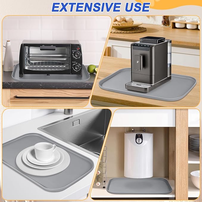 SMILOOL Silicone Pet Food Mat with Raised Edge for Food and Water Bowl, Dog Feeding Mats, Cat Food Trays for Floor Waterproof, Rubber Tray for Dogs and Cats, 19 x 12 x 0.7 Light Gray