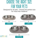 Messy Mutts Double Silicone Dog Feeder, Stainless Bowls, Medium, Grey | Non-Slip Silicone Double Dog Feeder With Two Removable Stainless Steel Bowls For Food And Water