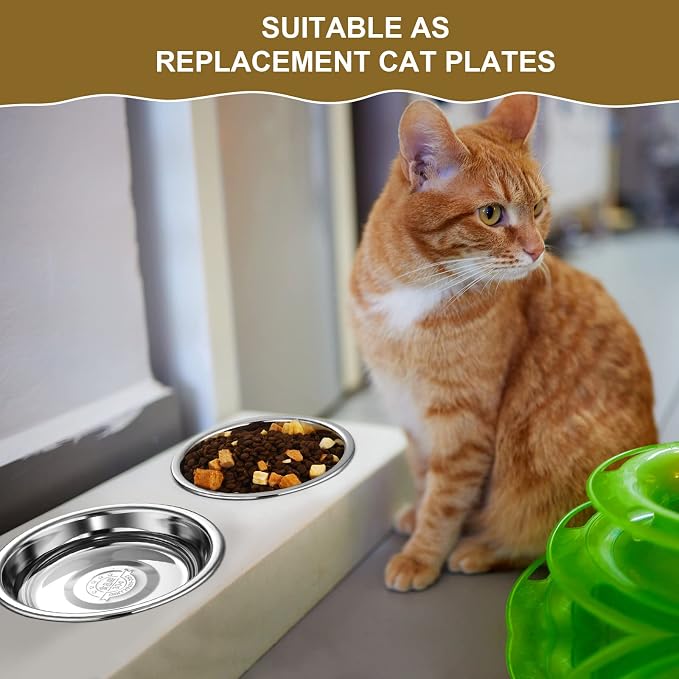 10 Pcs Stainless Steel Cat Bowls, 6.3 Inches Friendly Shallow Cat Food Bowls Replacement Fatigue Relief for Elevated Stand Metal Dishes Basic for Dishwasher Safe