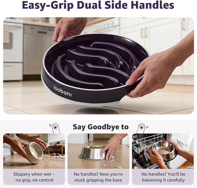 LOOBANI 4.5 Cups Ceramic Slow Feeder Dog Bowls Giant Dogs with Grip Handles | Heavy Ceramic, Stay in Place, Healthier Eating, Durable & Easy-Clean, Foam-Protected, Perfect for Fast-Eating Large Breeds