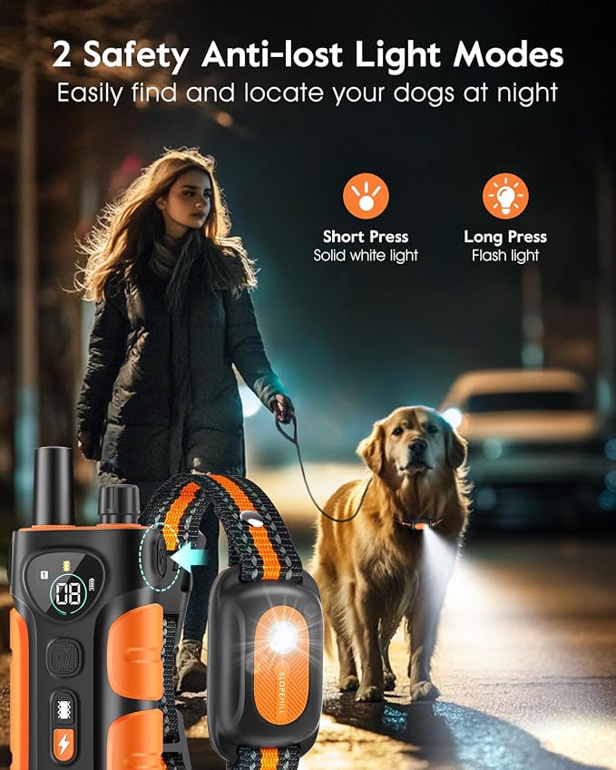 SLOPEHILL Dog Shock Collar,4200FT Dog Training Collar with Remote,Orange | IP68 Waterproof e Collar with Beep,Vibration,Safe Shock,Light,No Shock Mode,Shock Collar for Small Medium Large Dog 8-140lbs