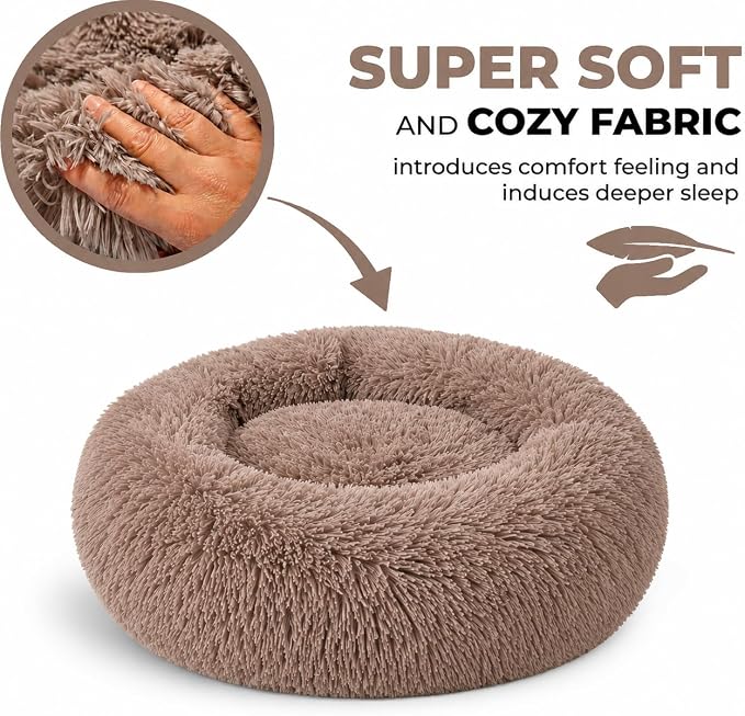 Whiskers & Friends Pet Beds for Small Dogs, Fluffy Orthopedic, Washable | Puppy Calming Beds, Small Dog Bed for Crate, Round Plush Donut Bed for Pets Under 25 Pounds