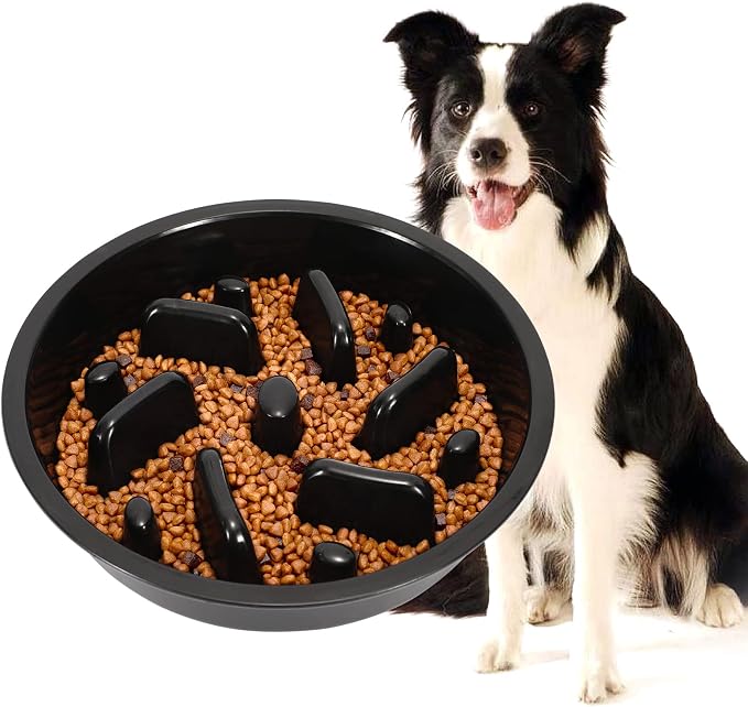 JASGOOD Large Dog Feeder Slow Eating Pet Bowl for Raised Pet Feeders Preventing Choking Food Water Bowl Elevated Diners Replacement Bowl (Black,Large,Fit Opening 8.9"-9.25")
