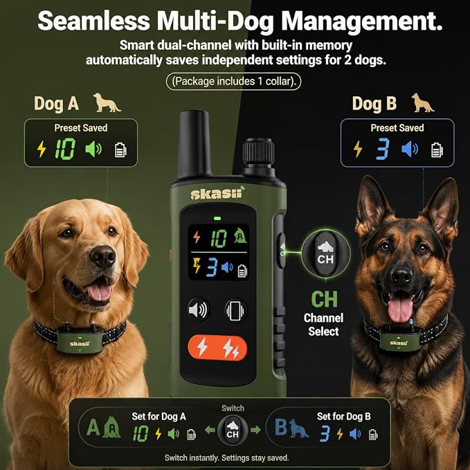 Training Collar for Dogs with Remote Control, Dark Green | 4500FT Range, IPX8 Waterproof, 5-150 Lbs, 4 Training Modes, Security Lock, Dog Training