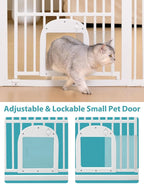 No Pawblems 55" Extra Tall Pet Gate with Cat Door, 29"-43" Dog Gate Indoor | NO Drilling Pressure Mounted for Doorways/Hallways, 1.37" Bar Spacing Keeps Pets Separated, One-handed Operation, White