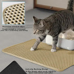 HCY&WLD Cat Litter Mat, Honeycomb Double Layer Litter Trapping Mat | Safe Materials, Soft on Paws, Waterproof Urine Proof Non-Slip, Protects Floors, Less Waste, Easy to Clean, Beige, 35" x 24"