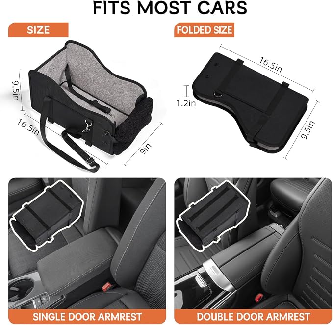 TKYZ Center Console Dog Car Seat,Pet Puppy Car Seat,Middle Console Dog Armrest Booster Seat for Small Dogs(Black)