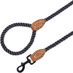Mile High Life Dog Leash Braided Cotton Rope with Leather-Reinforced Ends | Rust-proof 360° swivel clasp, Heavy-duty for medium/large dogs. Great for weddings, daily walks (4 FT, 1/2", Dark Gray)