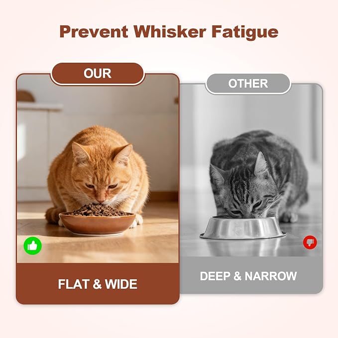 SPUNKYJUNKY Extra Wide Elevated Ceramic Cat Bowl with Acacia Wood Stand Whisker Friendly (Cat Paw Pattern, Brown)