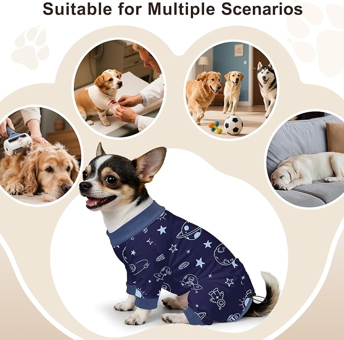 Bienbee Dog Pajamas, 4 Pack Adjustable Onesies for Small to Large Dogs XS | Dog Shedding Suit with Soft Fabric, Breathable & Stretchy, and Adjustable Back Length for Sleeping Lounging and Daily Use