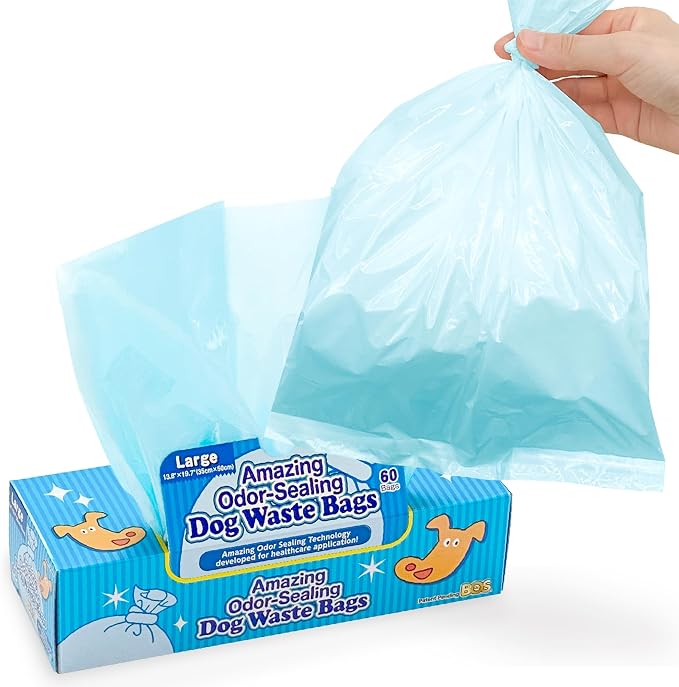 BOS Amazing Odor Sealing Dog Poop Bags - Durable, Unscented [Size: L, Color: Light Blue] (60 Count, Pack of 1) (60 Bags)