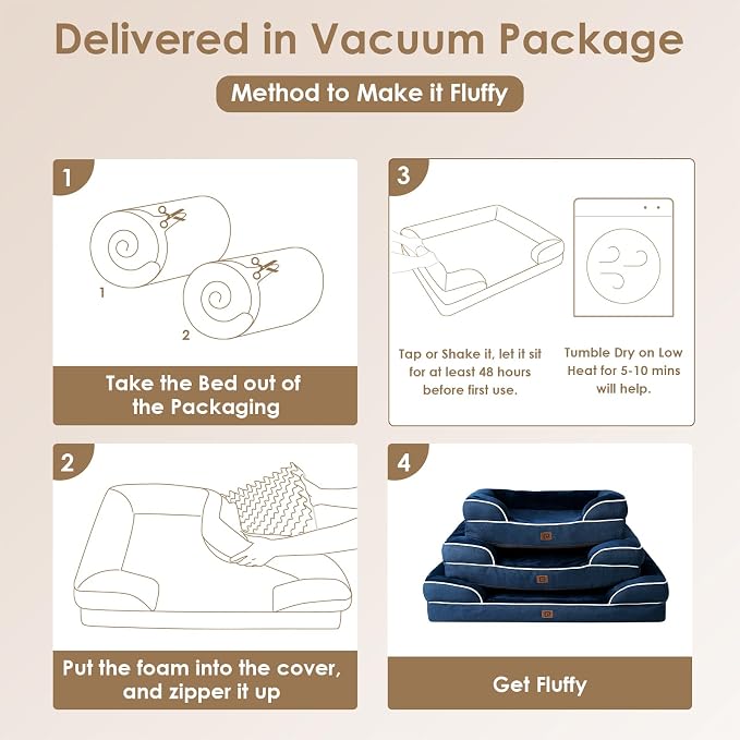 EHEYCIGA Orthopedic Dog Beds Large Sized Dog, Waterproof Washable Pet Bed | Non-Slip Bottom and Egg-Crate Memory Foam XL Dog Couch Bed with Washable Removable Cover, Navy