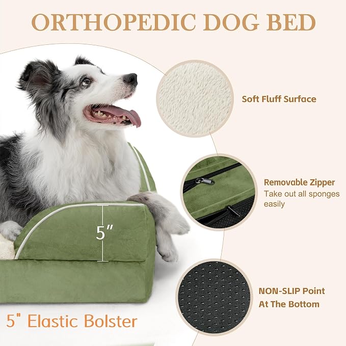 Comfort Expression Orthopedic Dog Beds for Large Sized Dog with Bolster | Waterproof Dog Couch Bed with Washable Cover & Non-Slip Bottom, Supportive Egg Crate Foam Large Pet Bed, 36x27 Inch