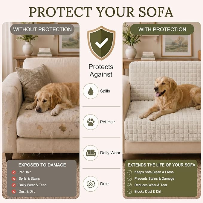 Smiry Velvet Couch Cover for Dogs, Non Slip Soft Sofa Protector for Pets | Washable Sofa Cover for Cats, Cozy Furniture Protector Against Pet Hair, Scratches, Fits Sectional Sofa(White, 36"x71")