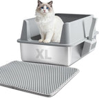 XL Stainless Steel Litter Box with Lid, Extra Large Cat Litter Box | Metal Cat Litter Box for Big Cats with High Sides, Anti-Urine Leakage,Easy Cleaning, Non-Stick, Include Scoop and Mat