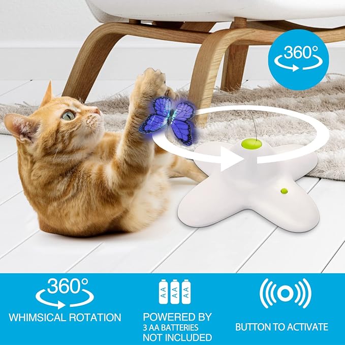 AFP Interactive Cat Toy, Butter-Fly Interactive for Indoor Cats, Flutter Bug Cat Toys, Flutter Rotating Kitten Toys with 2 Replacements