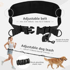 Hands Free Dog Leash with Waist Pack Bungee for Running Black | 4 Metal Clips, Reflective Stitching, Shock Absorbing Bungee, Adjustable Waist Belt, 28 to 48 Inch Fit, Zippered Pockets