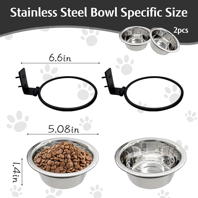 Hamiledyi 2 Pack Wall Mounted Elevated Dog Bowls - Adjustable Height Stainless Steel Raised Food & Water Bowls with Collapsible Stand for Medium & Large Dogs & Cats (S)