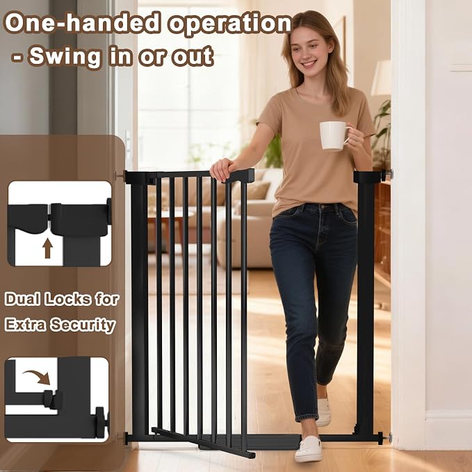 41" Extra Tall Baby Gate for Big Dog No Jumping Over, 30-49.2" Wide Pet Safety Gate Indoor for Doorways No Drilling,Auto Close Child Puppy Gates for Stairways Pressure Mounted (Black)