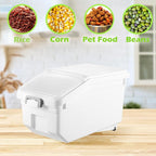 4 Pcs Rice Storage Containers Bulk Flour Sugar Container Wheels Measuring Cups Set Airtight Pet Dog Cat Birds Food Bin Grain Cereal Organizer Box for Dry Baking(White,22 lb)