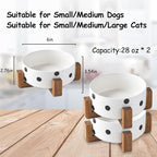 Petygooing Ceramic Dog Bowl Set with Stand,Pet Food and Water Bowl, Anti -Slip Set of 2 Pet Bowls-Dog Food Bowls- Pet Feeder Small Medium Size (28 OZ /3.6 Cups) Black Dot