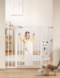 Babelio 36" Tall Baby Gate with Adjustable Cat Door, CatPrivilege I, 29-43" | Auto Close, Safety Gate for Stairs, Easy Walk Thru with Pet Door, Includes 4 Wall Cups and 3 Extension Pieces, White