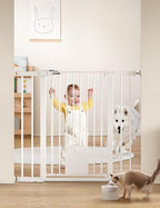Babelio 36" Tall Baby Gate with Adjustable Cat Door, CatPrivilege I, 29-43" | Auto Close, Safety Gate for Stairs, Easy Walk Thru with Pet Door, Includes 4 Wall Cups and 3 Extension Pieces, White