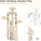 Heybly Cat Tree, 82.7″ Extra Tall Cat Tower for Large Cats Adult HCT063MJ | Giant Cat Condo with Multi-Level Platforms, 2 Baskets, Spacious Cat Cave, Wide Sisal Scratching Board, Beige