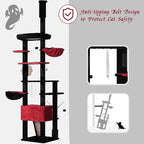 Hey-brother Cat Tree Tower, Adjustable Height, Floor to Ceiling, MPJ091BR | 94.5-106.3 Inches Multi-Level Cat House, Scratching Posts, Plush Condo, Platform, Toy Ball for Indoor Big Cats, Black and Red