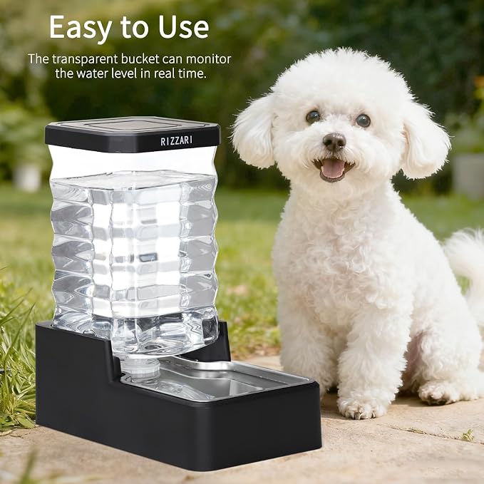 RIZZARI 8L Gravity Dog Water Dispenser, Gravity Water Bowl | Medium & Large Dog Use,Compact Space-Saving Size,Easy Water Monitoring,Convenient Daily Refills,Indoor Pet Water Solution