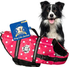 Dog Life Jacket - Swimming Vest for Dogs, Adjustable, Reflective, Comfortable, Multiple Colors, Patterns, XX-Small to Extra Large Dog Swim Vest with Handle (Pink Polka Dot, Medium)
