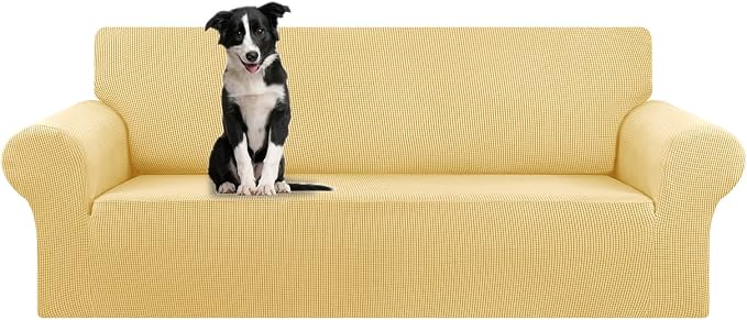 Stretch Oversized Couch Covers for Sofa Slipcover,Champagne | 1-Piece Washable Sofa Cover (94"-110") 4-Seater Furniture Protector, Soft Jacquard Non-Slip Elastic Bottom for Dogs & Kids