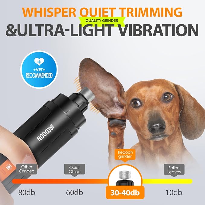 Dog Nail Grinder with 4 LED Lights, 3 Speeds Super Quiet for Pets | Low Vibration,Electric Pet Nail Grinder, Professional Painless Paw Grooming & Smoothing for Small to Large Dogs Cats(Black)