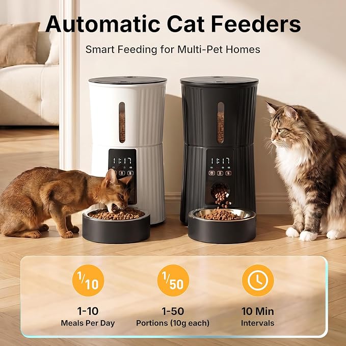 NEWBULIG 4L Automatic Cat Feeder with APP, 2.4G WiFi Pet Feeders, Black | Applicable for Dry Food, 19.5 Cups, Programmable Schedule, 10 Meals/Day, 50 Portions/Meal, 10s Voice Recorder, Dual Power
