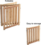 LZRS Wooden Free Standing Dog Gate 60" W x 24" H, Foldable Solid Hardwood Pet Safety Fence for House Doorways, Stairs, Hallways, Step-Over Pet Barrier, No Drill Easy Setup, Natural