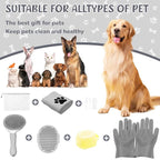 Dog Grooming Kit for Shedding – 8-Piece Pet Grooming Supplies with Deshedding Brush, Bath Gloves, Towels & Silicone Toothbrush | Ideal for Dogs, Cats, Small and Large Pets (Gray)
