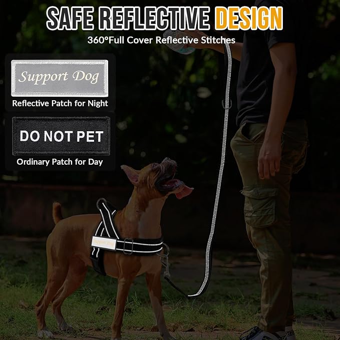 SlowTon No Pull Dog Harness - Heavy Duty Dog Harness and Leash Set for Medium Large Dogs, Reflective Tactical Harness with Soft Padded and Front Clip for Easy Walk and Training (Black, M)