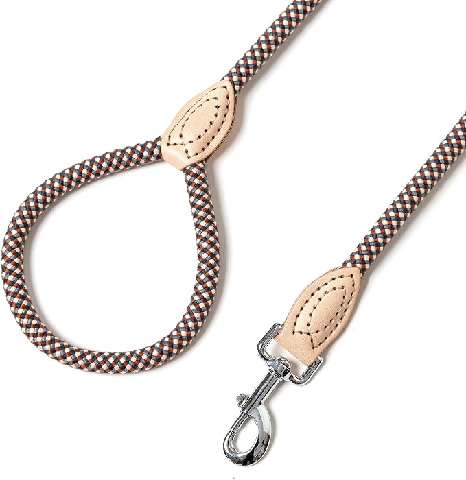 Mile High Life Dog Leash with Genuine Leather Connection, 4/5/6 FT | Rope Leash, Heavy Duty 360° Swivel Metal Clasp, for Small Medium & Large Dogs Walking (Brown, 48 Inch-1/2)