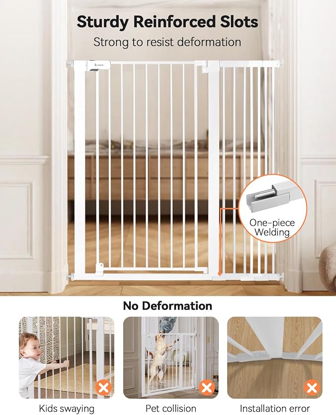 COMOMY 42" Extra Tall Baby Gate for Stairs Doorways, Fits Openings 29.5" to 43.3" Wide, Auto Close Sturdy Safety Dog Gate for House, Pressure Mounted Easy Walk Through Pet Gate with Door, White | Auto Close Sturdy Safety Dog Gate for House, Pressure Mo...