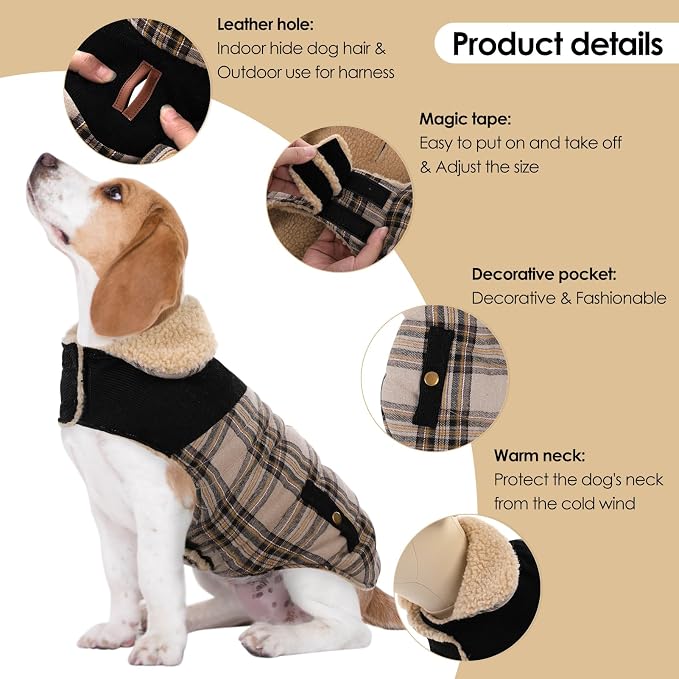 Large Dog Winter Jacket, Pet Warm Windproof Coat Dogs Cold Weather Coats Snow Jacket Pets Clothes, Golden Retriever, Labrador Retriever, Husky, Beige L