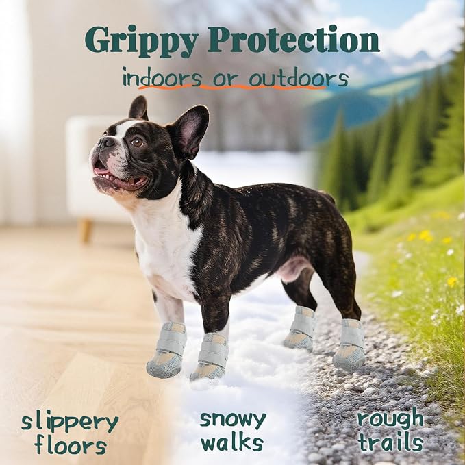 Dog Shoes for Large Dogs, Outdoor Dog Boots & Paw Protectors for Hot Pavement, Winter Snow Hiking, Breathable Dog Booties, Indoor Hardfloors Anti Slip Sole White Size 10