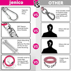 jenico Dog Tie Out Cable, 10/15/20/30/40/50/70/100/150FT Runner Cable with Swivel Hook and Shock Spring, Dog Leash Run Tether for Yard Outdoor and Camping,for Small to Medium Pets Up to 500 LBS
