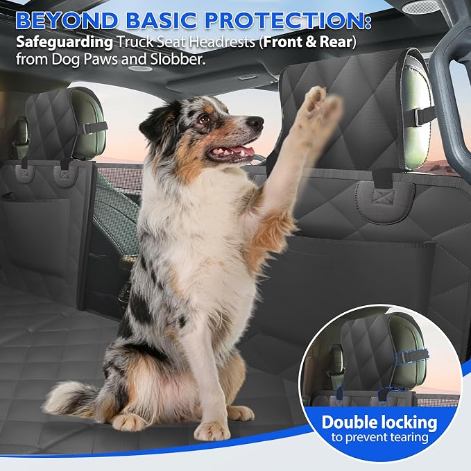 Btefd Truck Hard Bottom Dog Back Seat Extender Cover for F150, RAM 1500 | Pet Hammock for Full Size Crew Cab Trucks, Headrest Protection, Holds 420lbs, 45% More Space, Waterproof, Easy Care