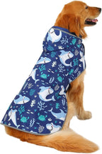 HDE Reversible Hooded Dog Raincoat Slicker Poncho for Small Medium Large Dogs - Sharks - XL - Nylon, Polyester