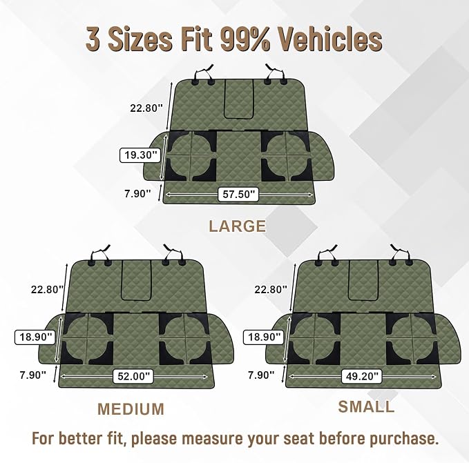 Pet Bench Seat Covers for Trucks, Heavy Duty Nonslip Car Seat Protector with ISOFIX Openings for 1-2 Child Car Seats,Fits Ford 150,Ram 1500,GMC Sierra,Toyota,Ram,Chevrolet Silverado(Green)