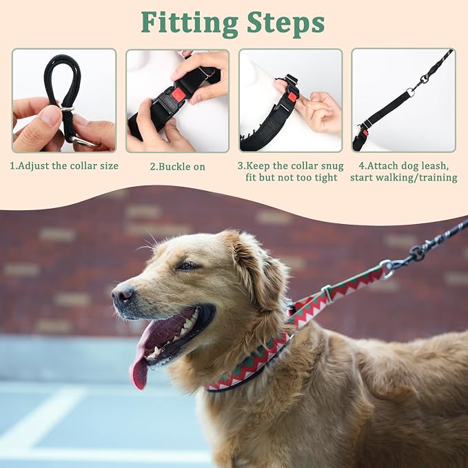 Mayerzon No Pull Dog Prong Collar Martingale, Personalized Pinch Collar | with Geometric Patterns for Large Medium Small Dogs for Walking Training Festival, Easy to Use(Ethnic Green, L)