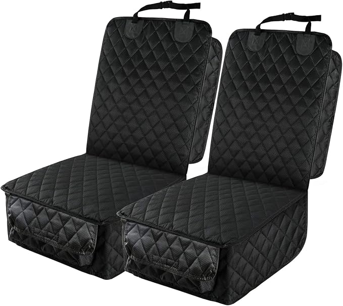 PETICON Waterproof Front Seat Car Cover 2 Pack, Full Protection | Dog Car Seat Cover with Side Flaps, Nonslip Scratchproof Captain Chair Seat Cover Fits for Cars, Trucks, SUVs, Jeep, Black