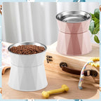 Lallisa 2 Pcs Elevated Cat Bowls Adjustable Raised Cat Feeder Non Slip Food Water with Stand Safe Stainless Steel Bowls with Pet Food Stand for Pets Feeding Eating(Pink, White)
