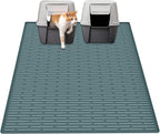 40"x30"(100cmx75cm) Extra Large Silicone Cat Litter Mat, XXL Litter Trapping Mat for Under Litter Box, Non-Slip Waterproof Kitty Litter Catcher, Easy to Clean Mat for Cats, Dark Green